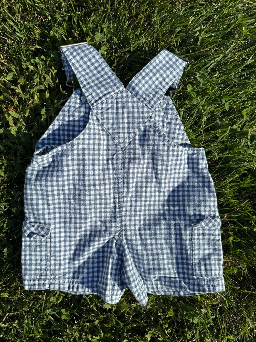 Vintage/ Y2K Blue Gingham Kids Overalls with Winnie the Pooh & Tigger Patches
